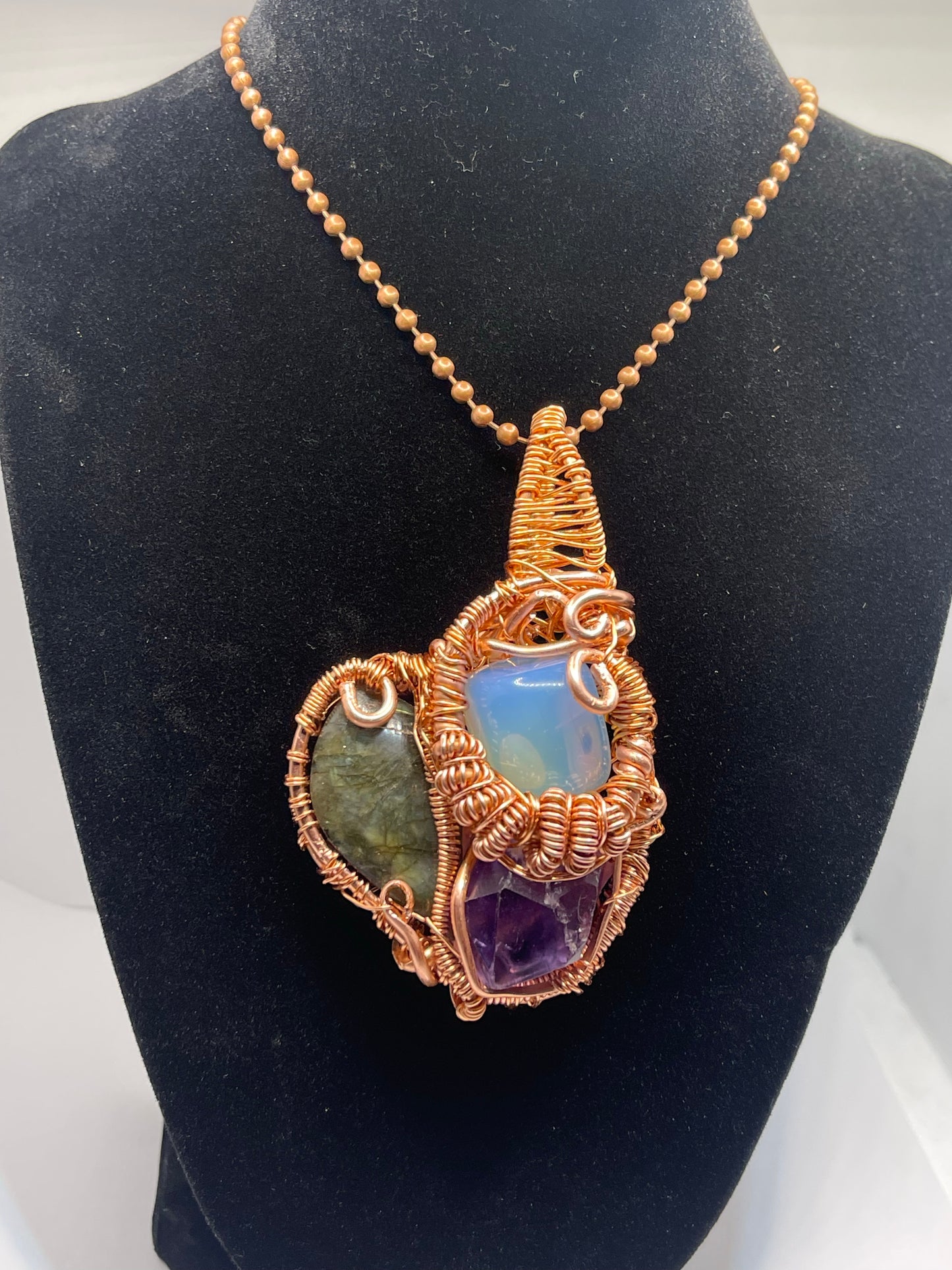 Opalite, Labradorite , Amethyst Amulet In Copper