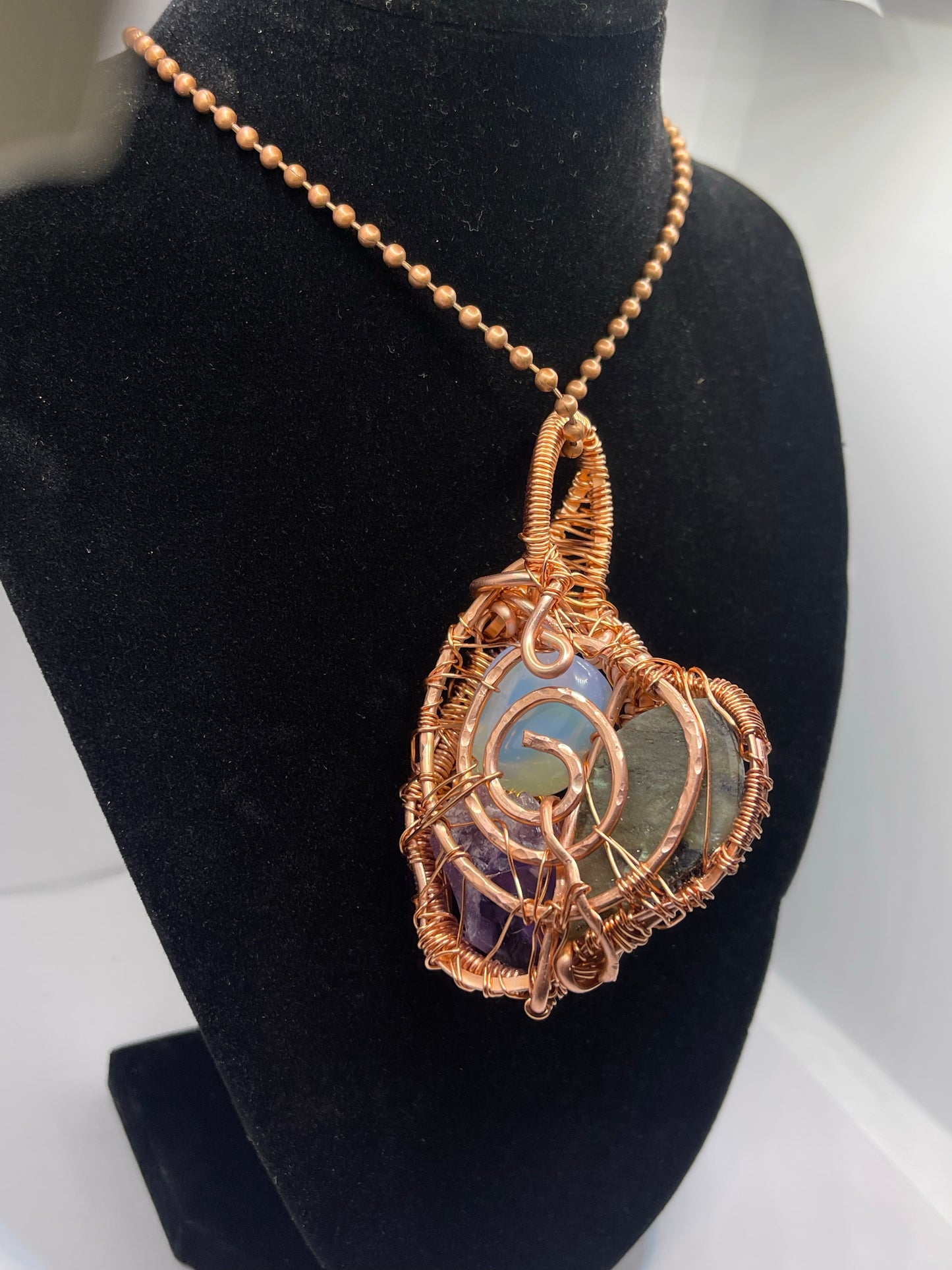 Opalite, Labradorite , Amethyst Amulet In Copper