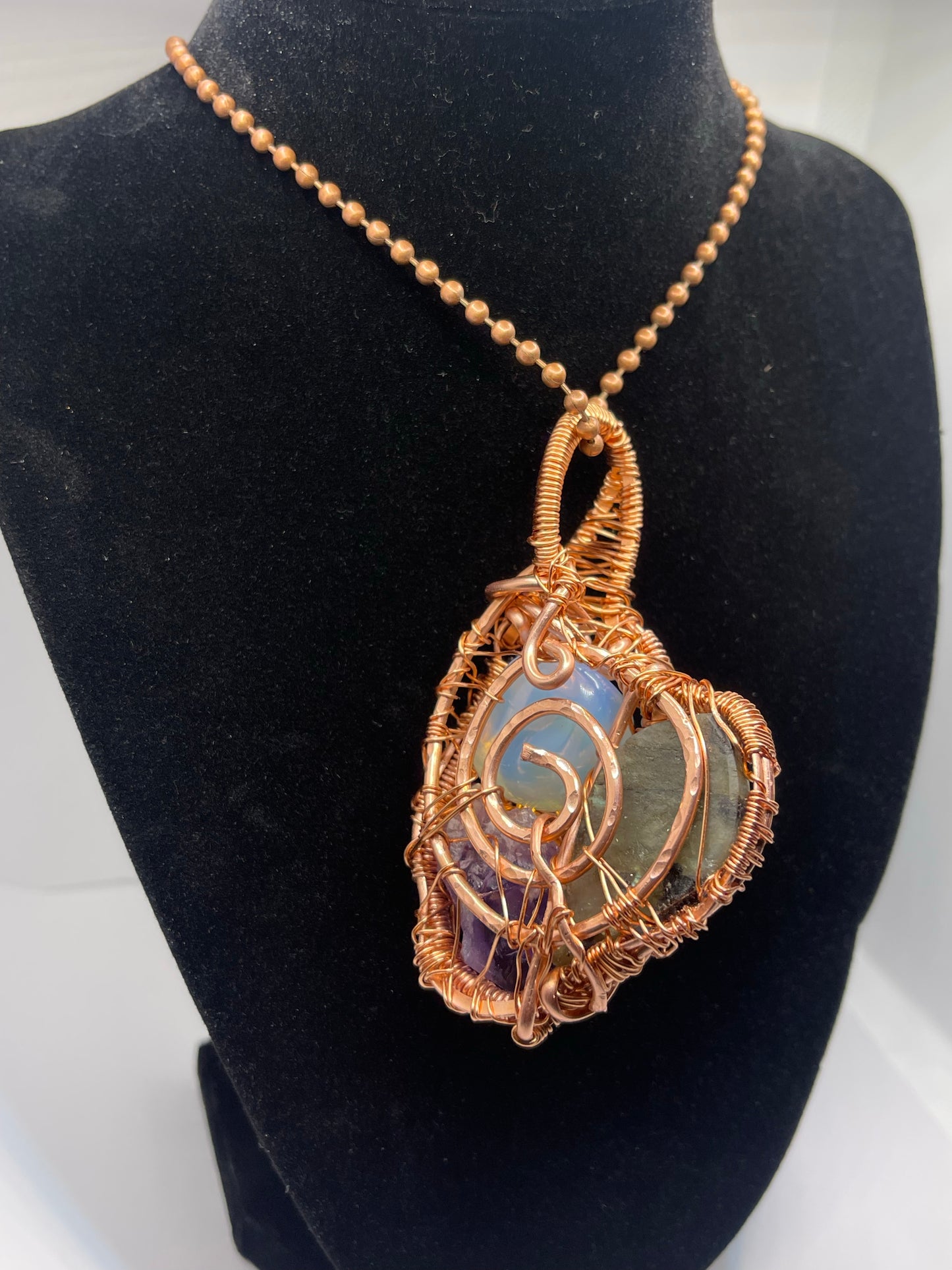 Opalite, Labradorite , Amethyst Amulet In Copper