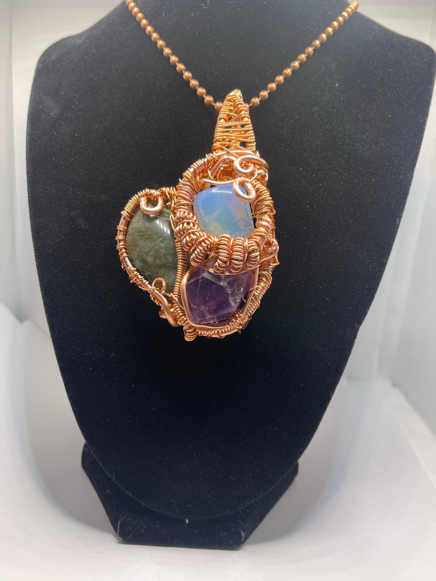 Opalite, Labradorite , Amethyst Amulet In Copper