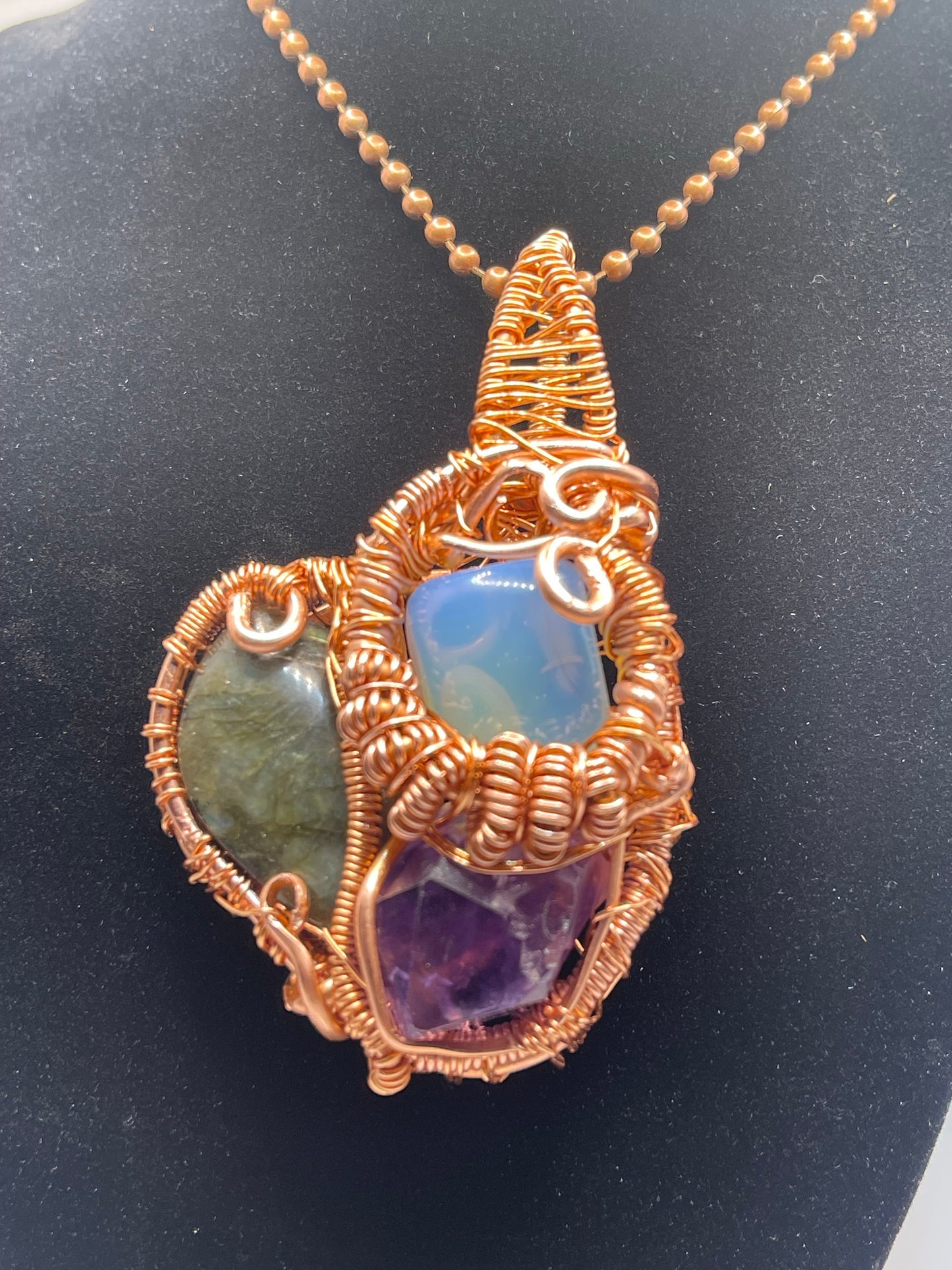 Opalite, Labradorite , Amethyst Amulet In Copper