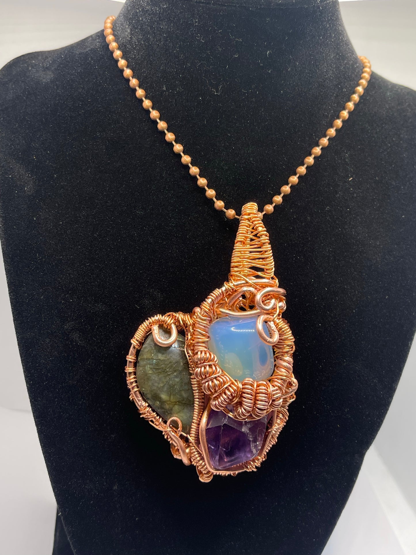Opalite, Labradorite , Amethyst Amulet In Copper