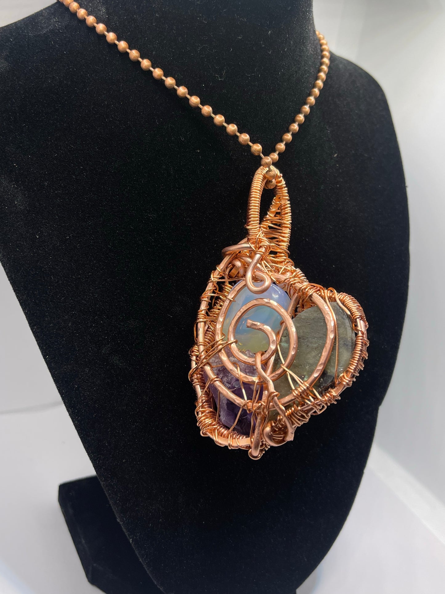 Opalite, Labradorite , Amethyst Amulet In Copper