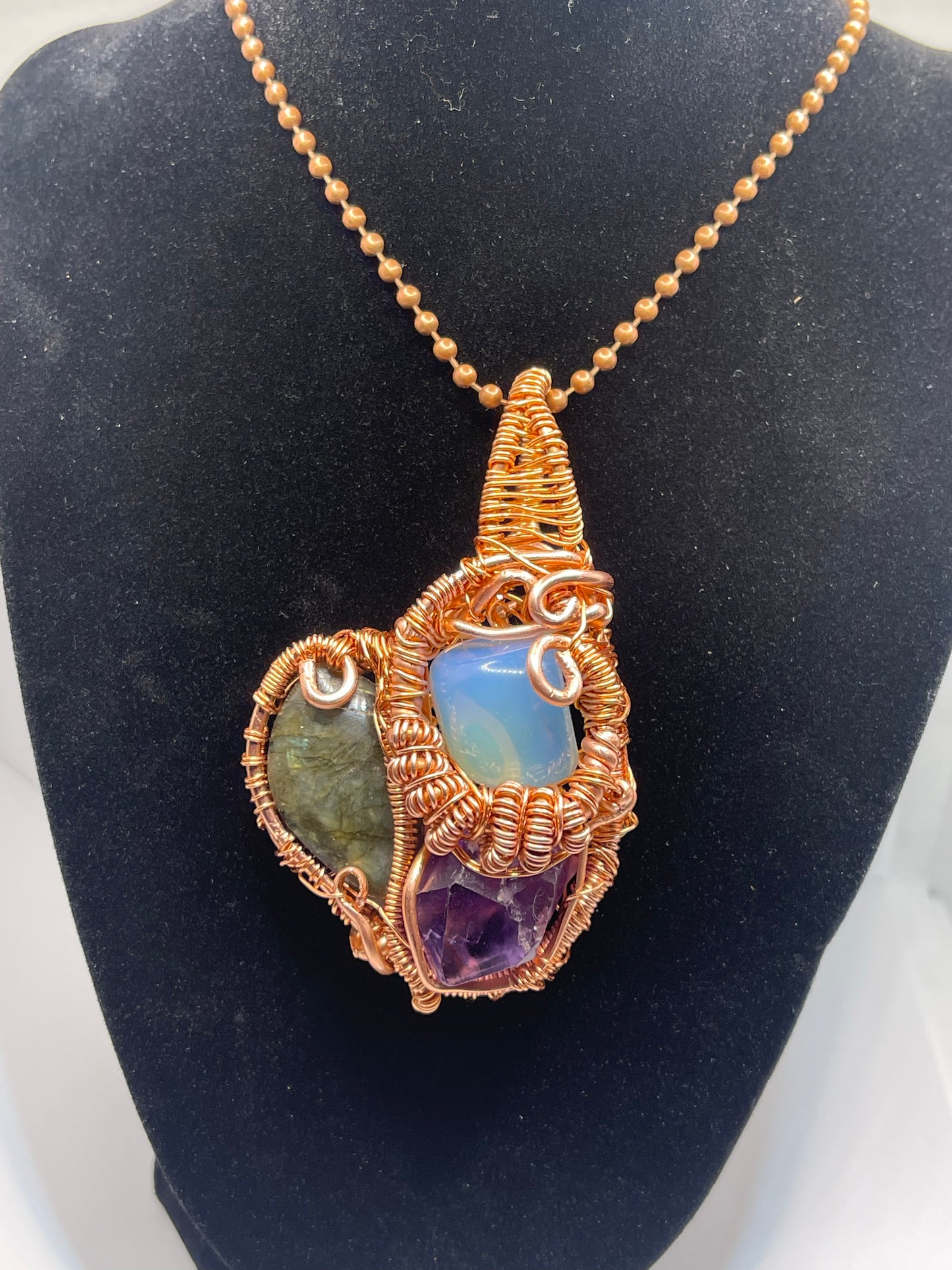 Opalite, Labradorite , Amethyst Amulet In Copper