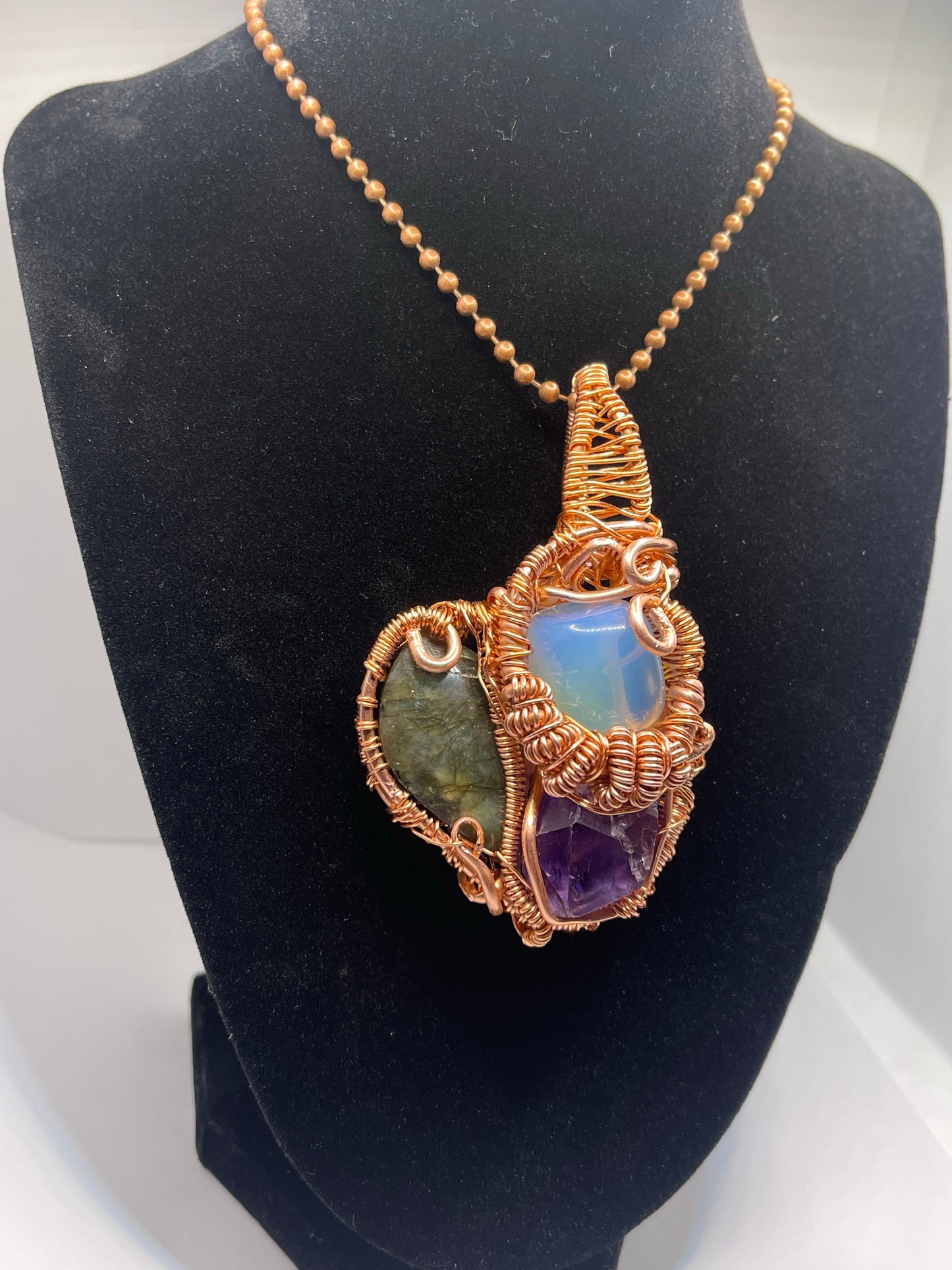 Opalite, Labradorite , Amethyst Amulet In Copper