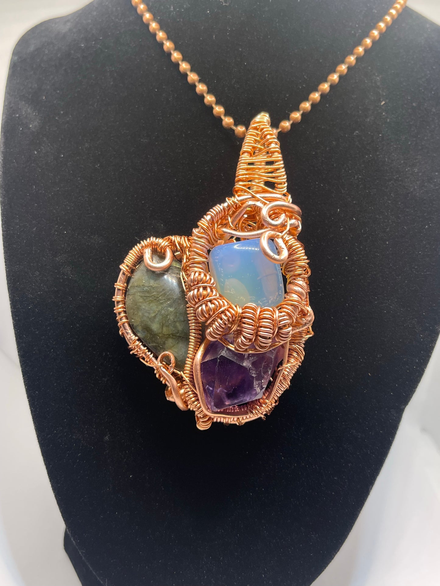 Opalite, Labradorite , Amethyst Amulet In Copper