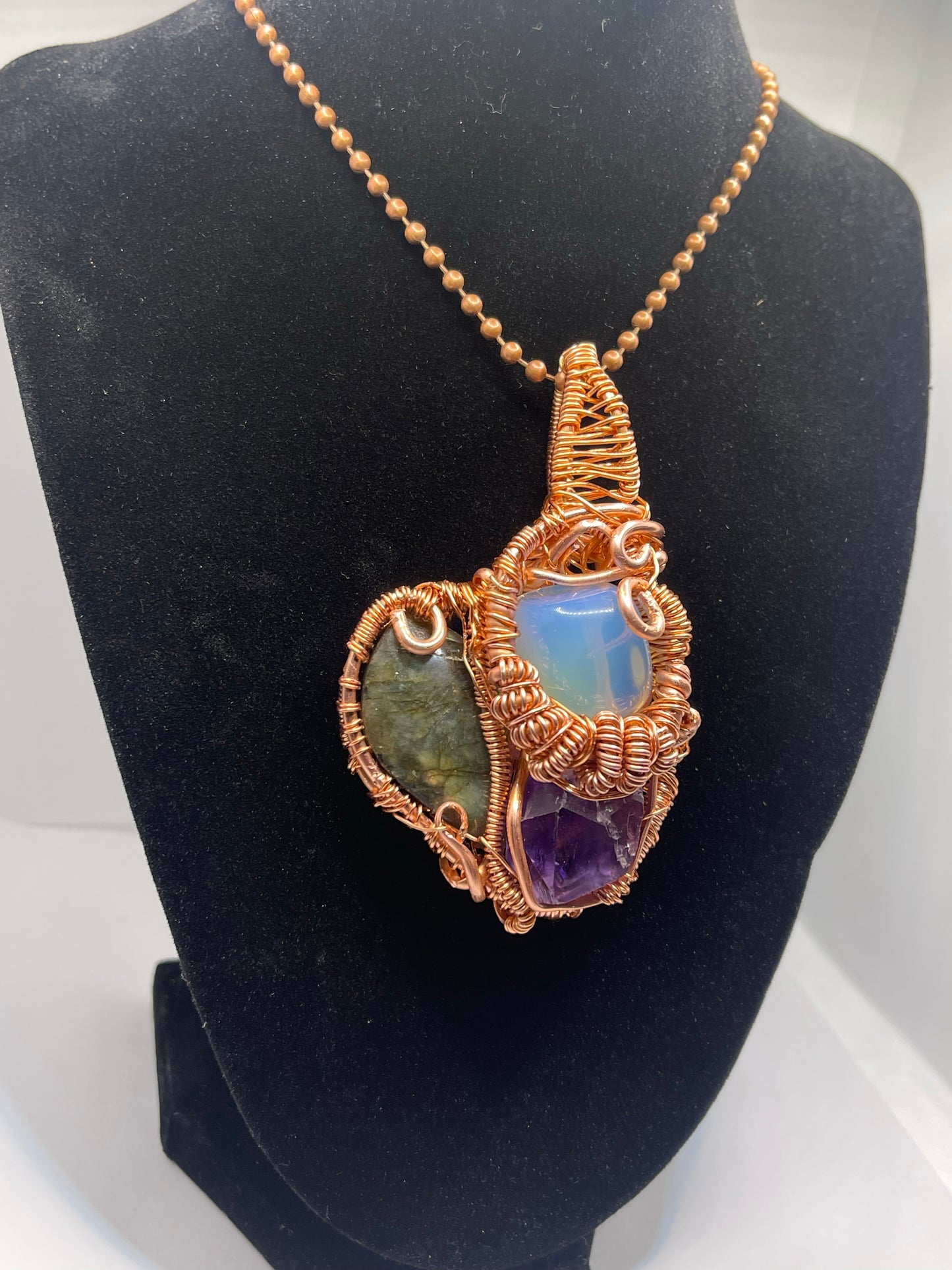 Opalite, Labradorite , Amethyst Amulet In Copper