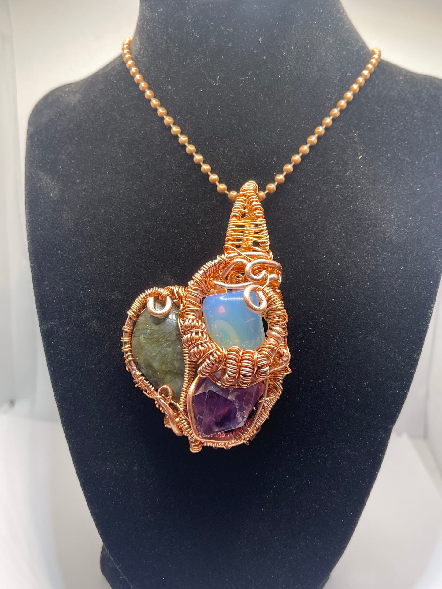 Opalite, Labradorite , Amethyst Amulet In Copper